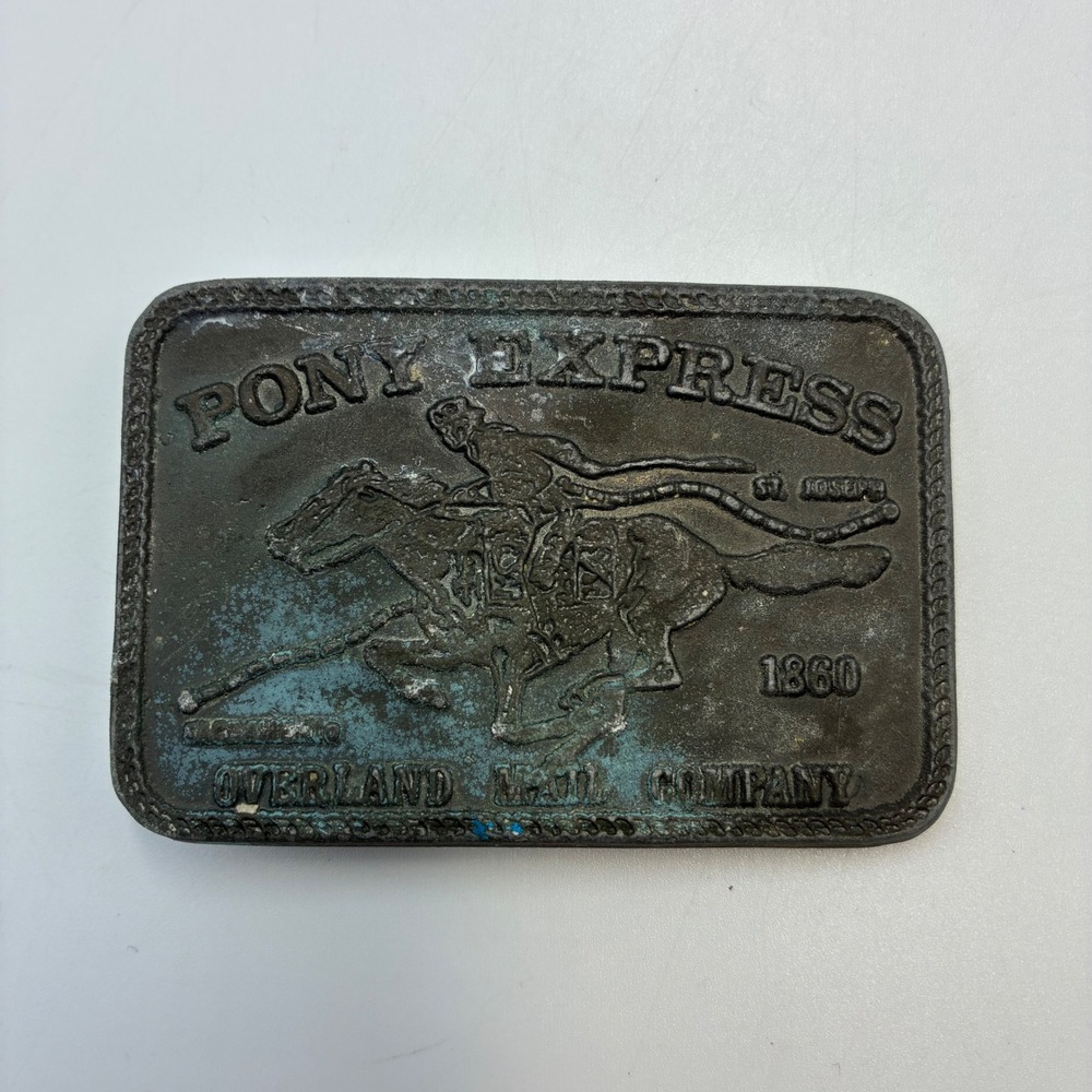 Vintage Pony Express 1860 Overland Mail Company Western Belt Buckle Patina